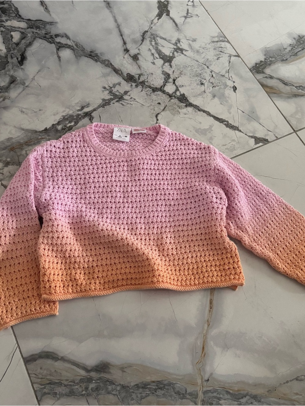 Zara Pink to Peach Ombre Crochet Crew Sweater